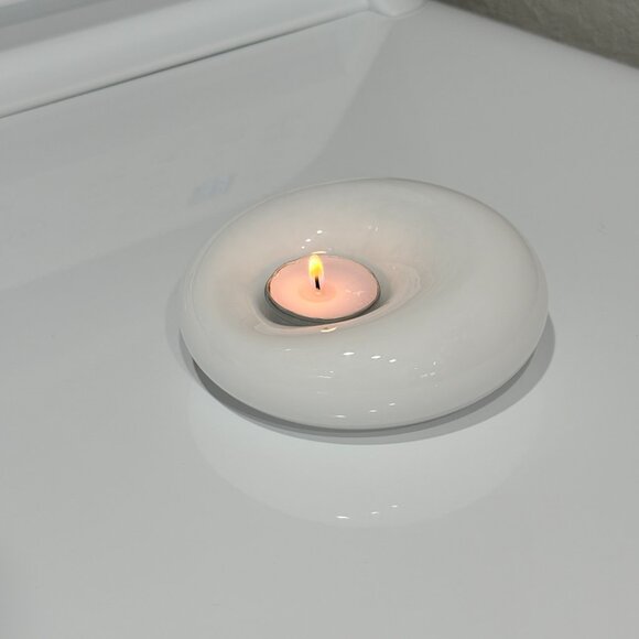 Mid Century Modern Nambe White Art Glass Votive Holder Signed from New Mexico - Picture 9 of 16